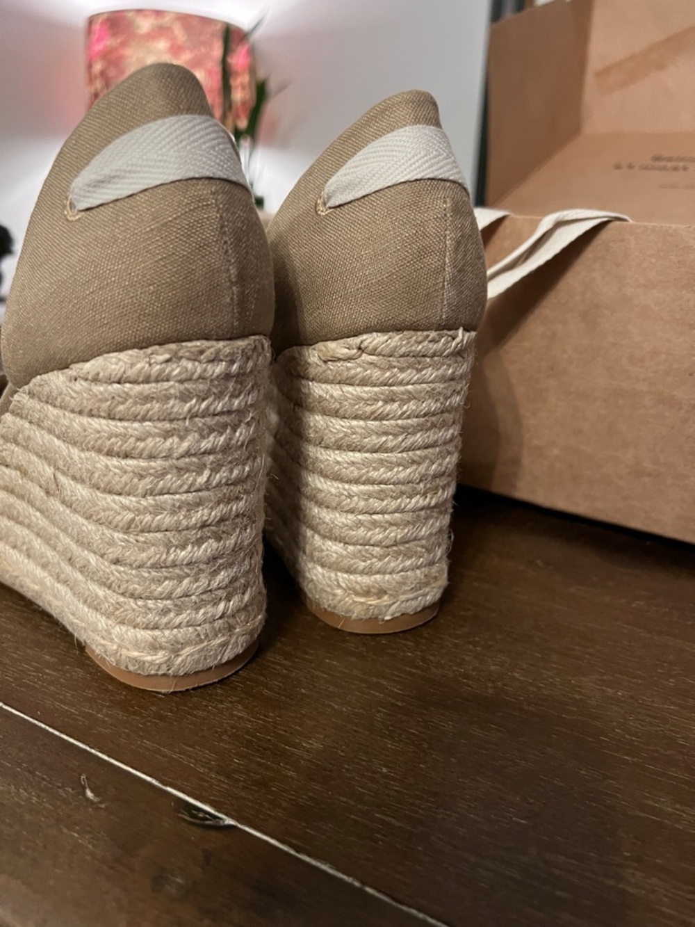 Reformation Size 8 Canvas Espadrille Wedge Sandals in Taupe with Ankle Tie - Picture 5 of 8